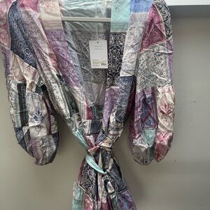 Lightweight Patchwork Print Tie-Waist Jacket - Pastel Multi